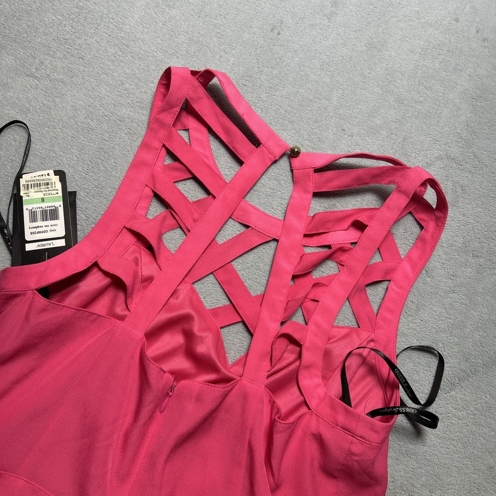 Guess Guess A-Line Dress Sz 8 Hot Pink Back Lace Straps Stretch Size M / US 6-8 / IT 42-44 - 18 Thumbnail