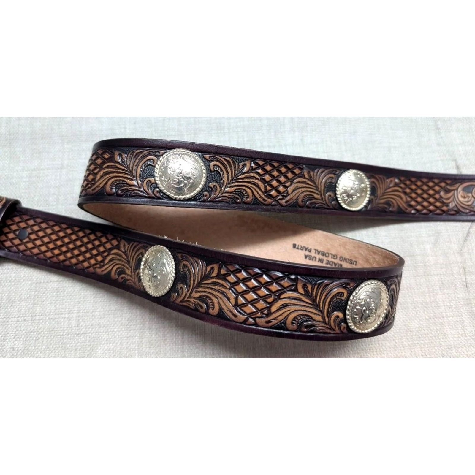 Tony Lama VINTAGE Tony Lama belt Western Belt 40 Tooled Buckle USA Made Brown Leather Men Size 40 - 2 Thumbnail