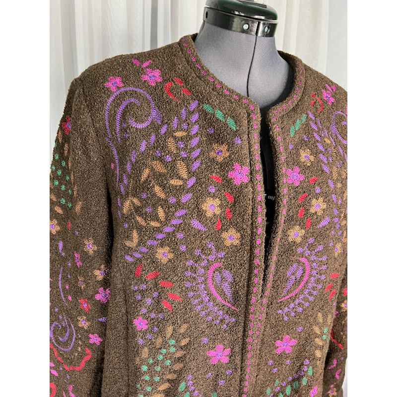 Vintage sweater coat embroidered Linea Louis Dellolio brown purple Size US XL / EU 56 / 4 - 4 Thumbnail