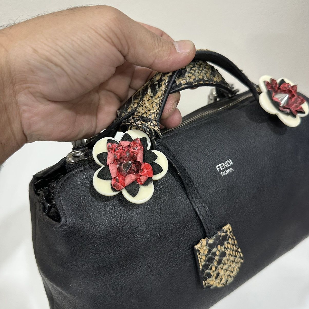 Fendi FENDI ROMA BLACK LEATHER AND PHYTON SMALL BY THE WAY SATCHEL Size ONE SIZE - 7 Thumbnail