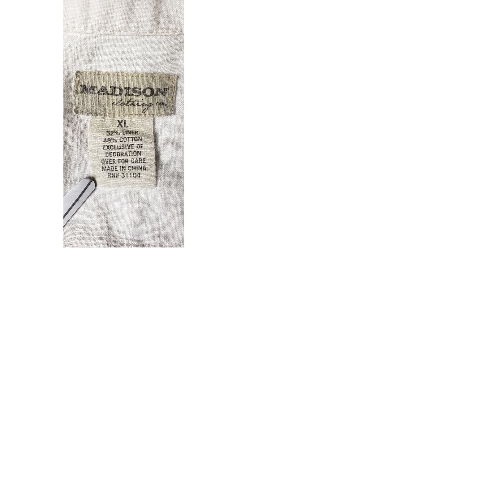 Madison Madison Clothing Co. Shirt XL Beige Linen-Cotton Short Sleeve Button Down Mens Regular Collar Size US XL / EU 56 / 4 - 9 Thumbnail