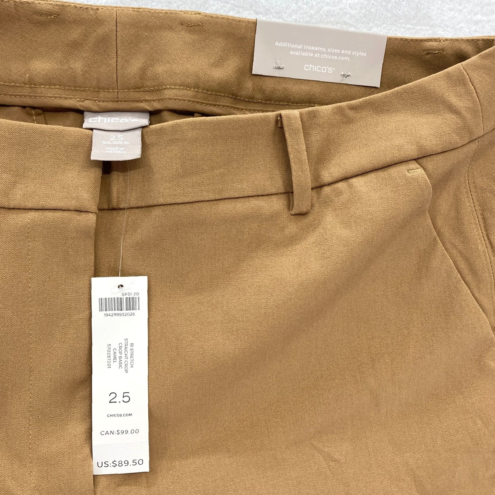 Vintage Chico's Pants Women's 2.5 Straight Leg Crop Brown Bi Stretch Fabric Mid Rise NWT Size 36" / US 14 / IT 50 - 4 Thumbnail