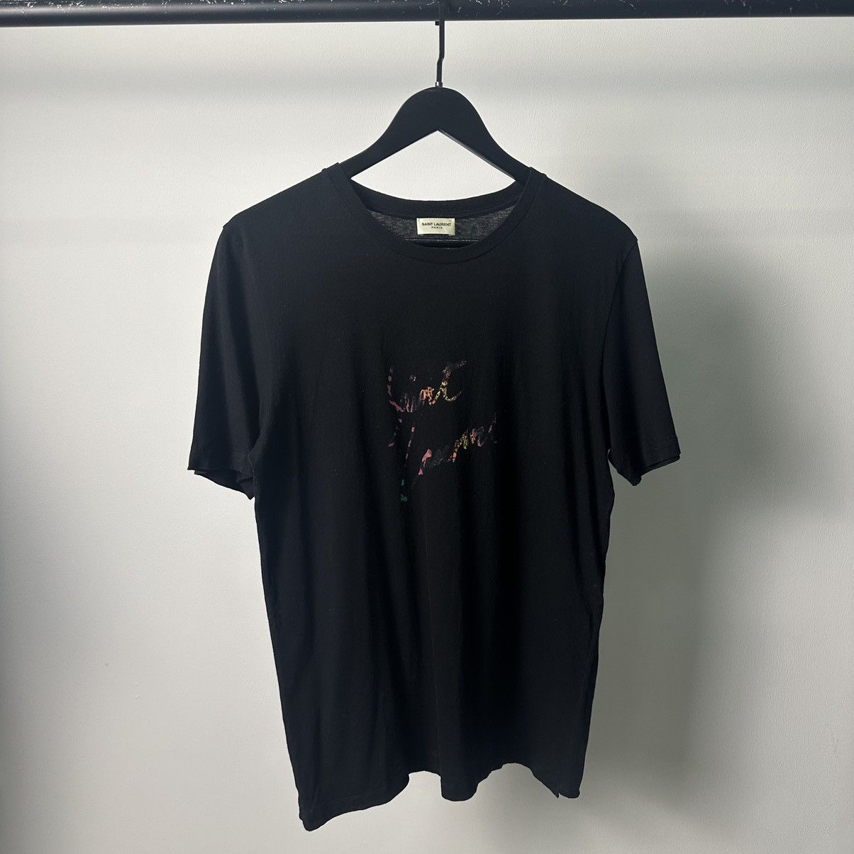 image of Hedi Slimane x Saint Laurent Paris Signature T Shirt in Black, Men's (Size XS)