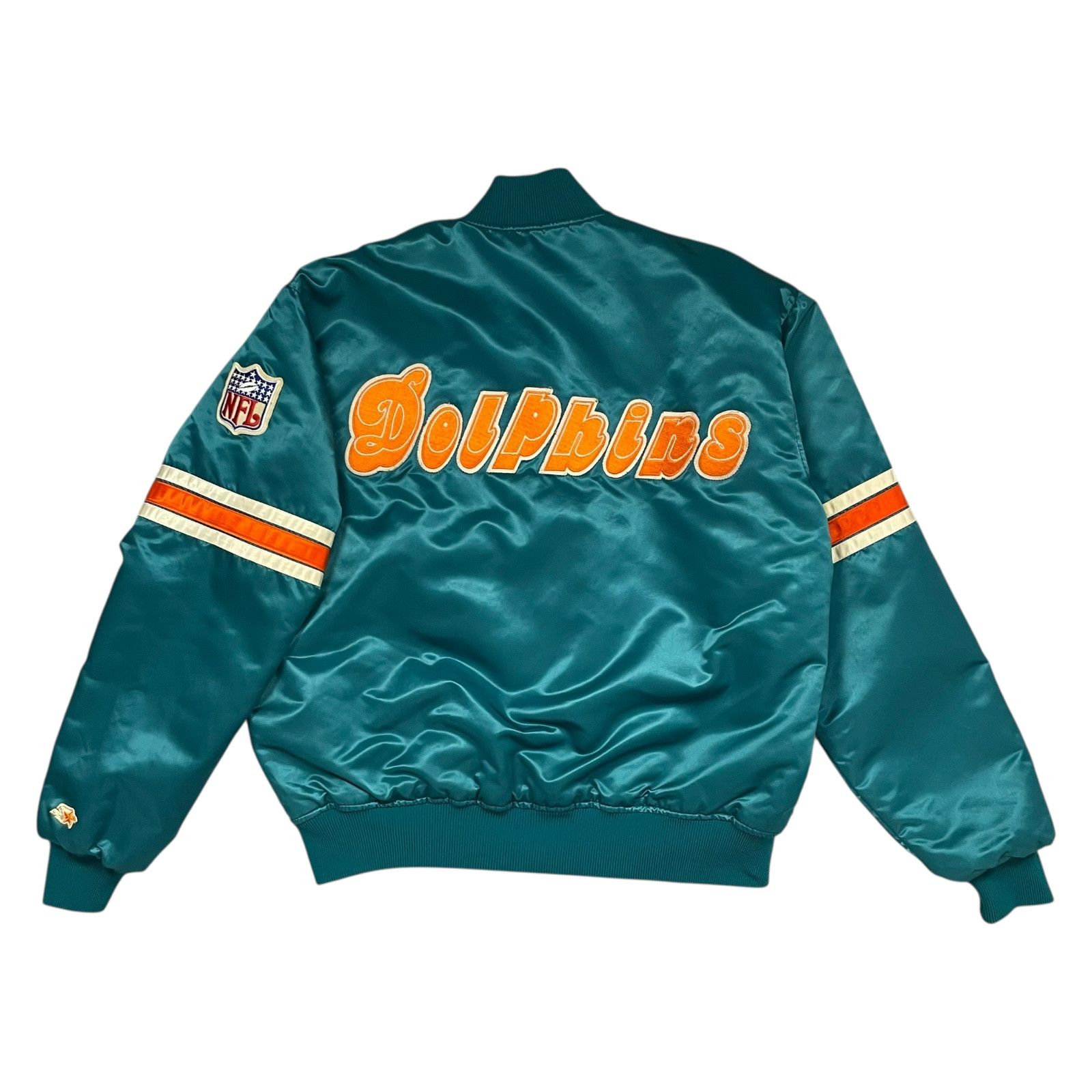 NFL VTG 90s MIAMI DOLPHINS STARTER SATIN JACKET SPELL OUT Sz L Size US L / EU 52-54 / 3 - 1 Thumbnail