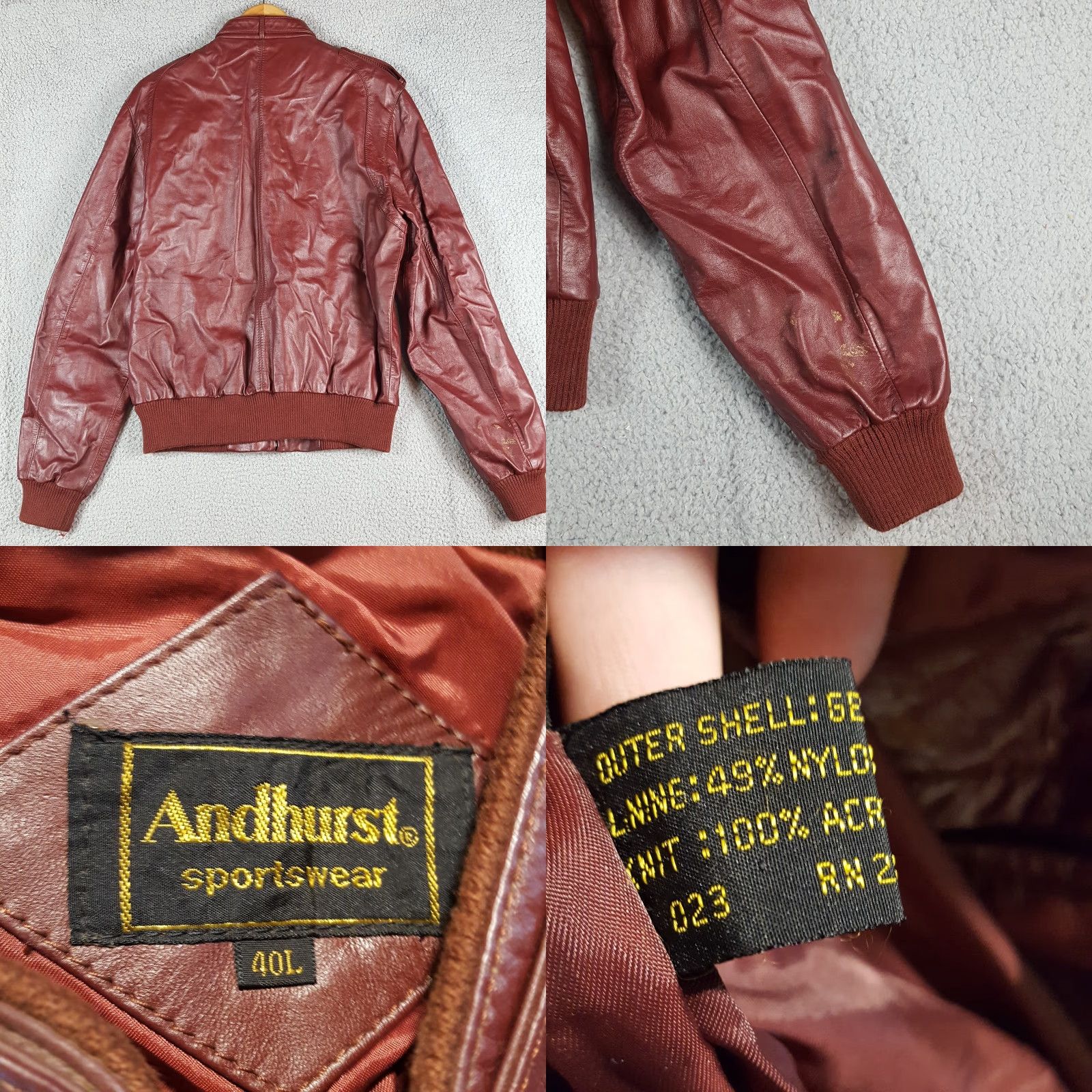Vintage VINTAGE Andhurst Jacket Size 40L Maroon Leather Cafe Racer Biker Motorcycle 80s Mens Size US XXS / EU 40 - 8 Thumbnail