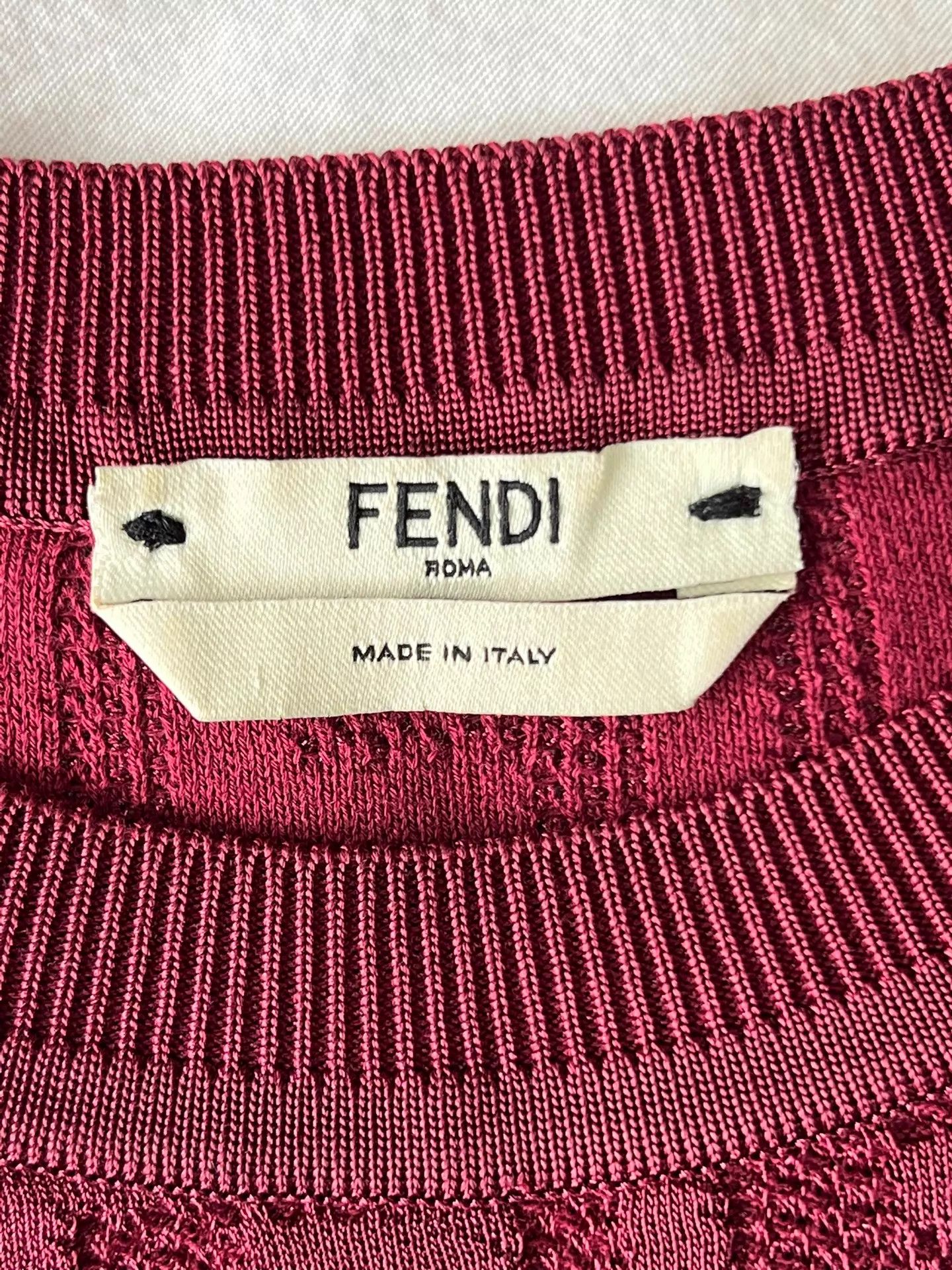 Fendi Fendi FF Print Knit Dress Burgundy Short Sleeve Slim 38 Size XS / US 0-2 / IT 36-38 - 6 Thumbnail