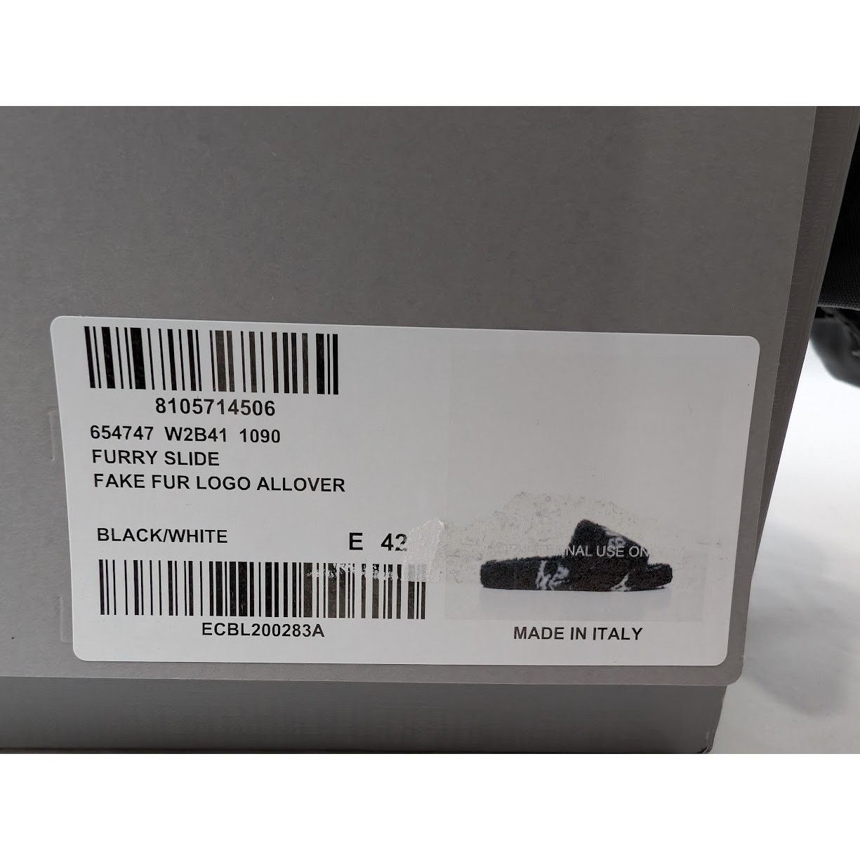 Balenciaga o1rshd1 Q:3 / Allover Logo Furry Slide in Black/White 42 Size US 9 / EU 42 - 22 Thumbnail