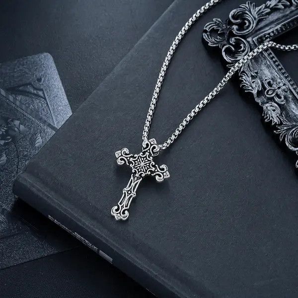 Jewelry Silver Ornate Cross Pendant Necklace, Men's Chain Necklace Size ONE SIZE - 4 Thumbnail