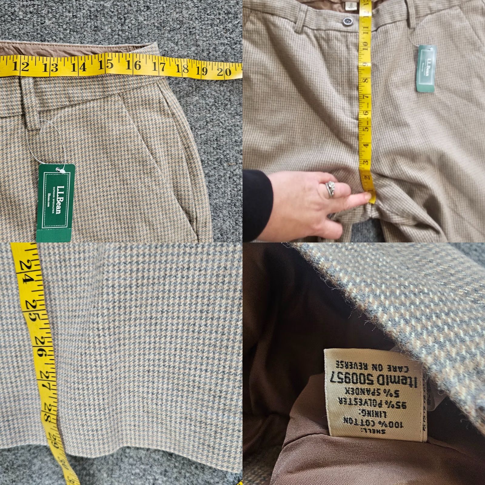 Vintage L.L. Bean Pants Womens 14 Beige Flannel Houndstooth Straight Leg Career Classic Size 36" / US 14 / IT 50 - 8 Thumbnail