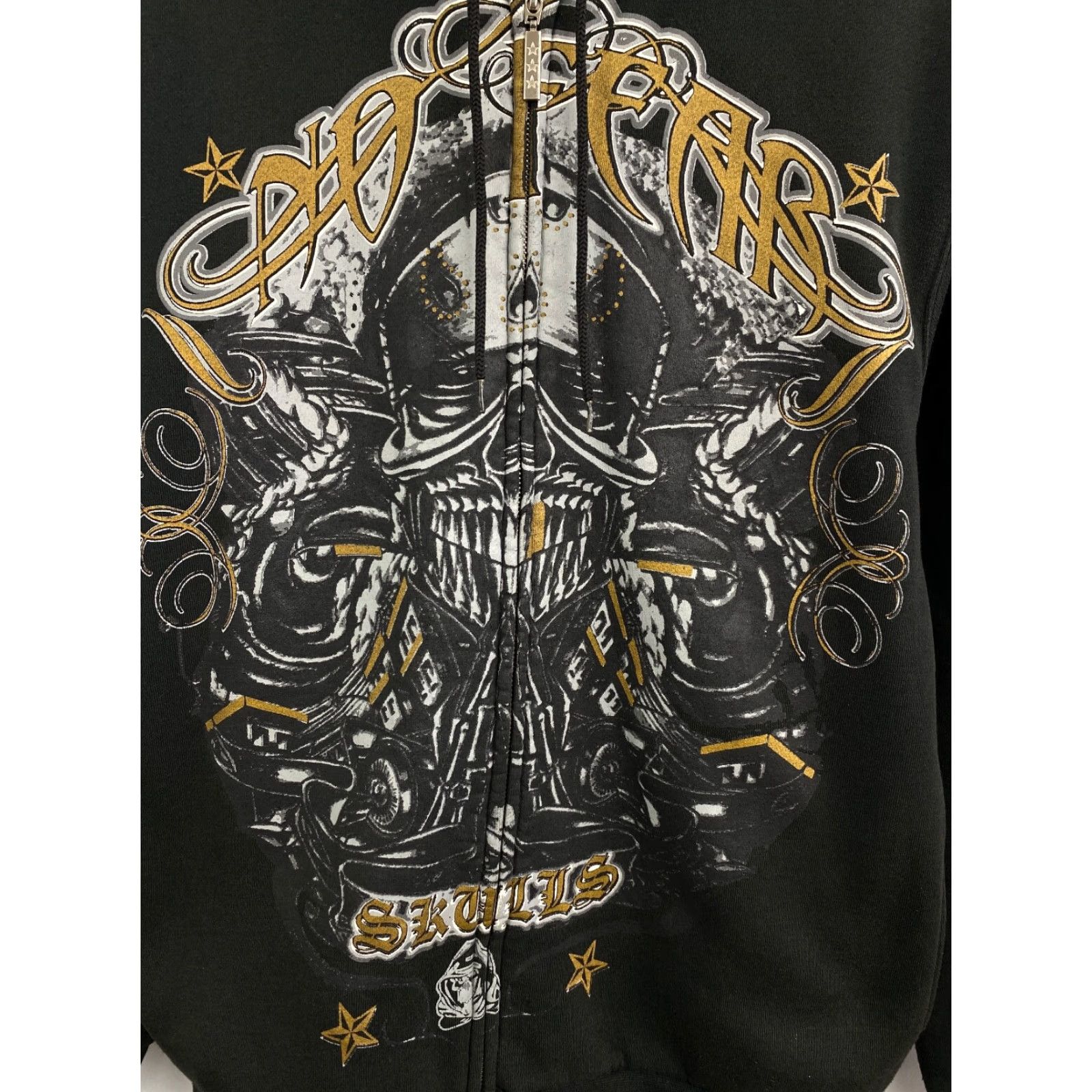 No Fear VINTAGE No Fear Skull Bones Affliction Zip Up Hoodie Shirt Mens M Black Size US M / EU 48-50 / 2 - 4 Thumbnail