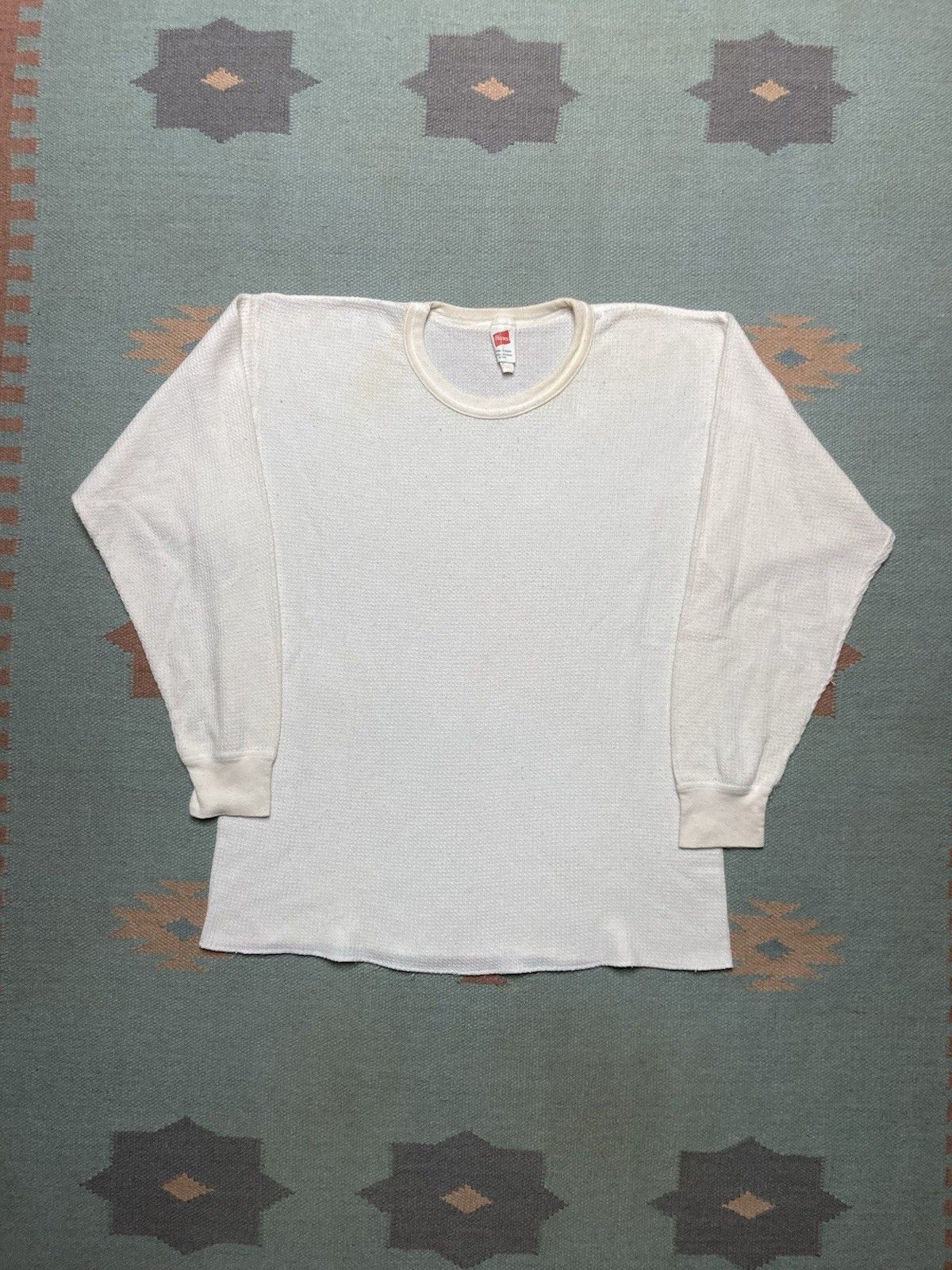 Vintage waffle knit thermal shirt base layer Hanes blank white XL Size US XL / EU 56 / 4 - 1 Thumbnail