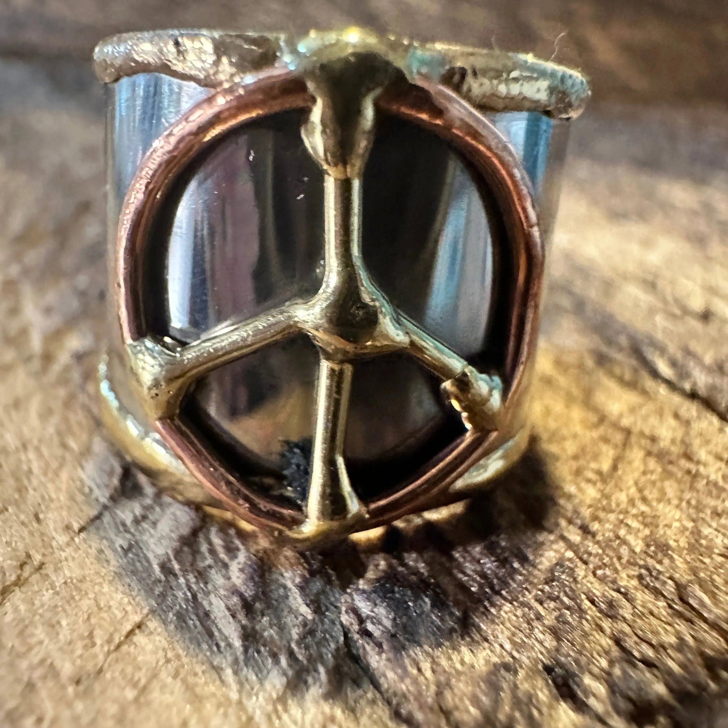 Other Handmade Artesian Hippie Silver & Copper Peace Sign Wide Cuf Size ONE SIZE - 2 Thumbnail