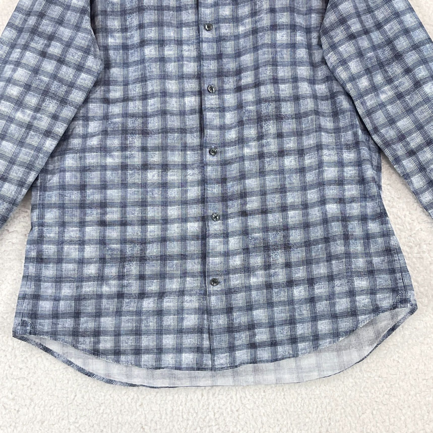 Vince Vince Blue Plaid Button-Up Dress Shirt Mens Long Sleeve 100% Cotton Size Large Size 42R - 5 Thumbnail