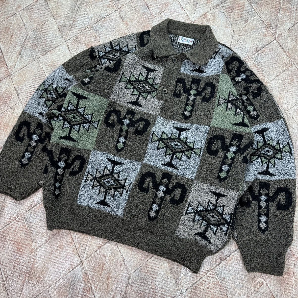 Japanese Brand × Vintage Vintage Button Up Sweater Aztec Knit Italy Avant Garde Size US M / EU 48-50 / 2 - 3 Thumbnail