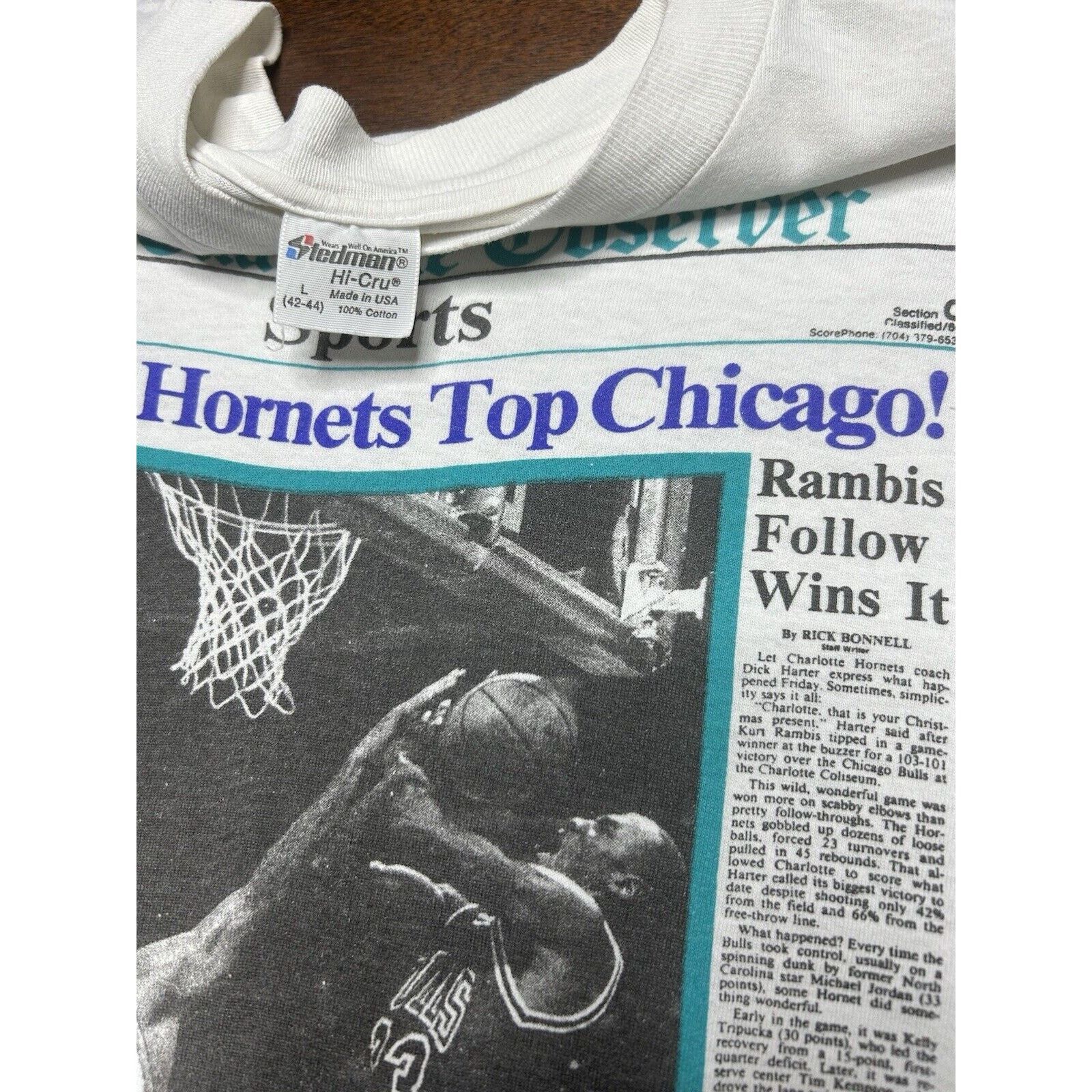 NBA VTG 1988 The Charlotte Observer NBA Hornets Bulls Shirt RARE Size US L / EU 52-54 / 3 - 3 Thumbnail