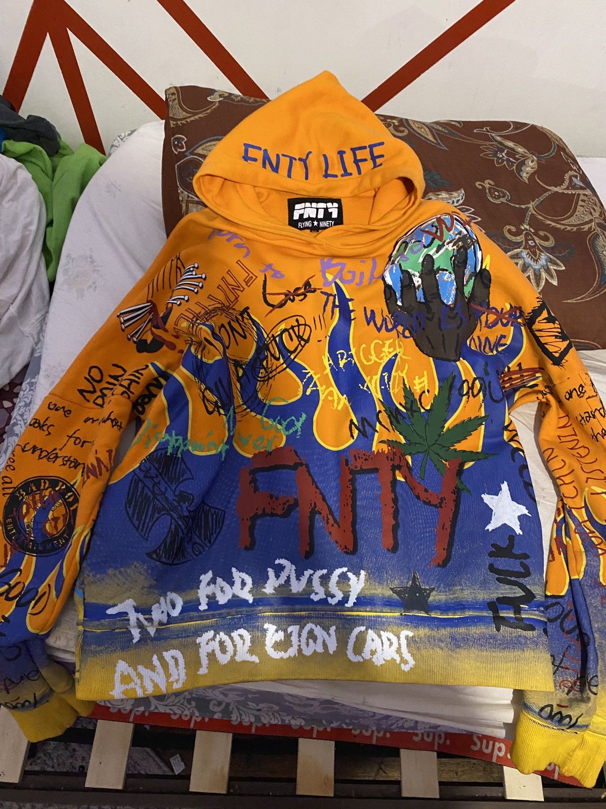 image of Fnty Flying Ninety Hoodie Orange, Men's (Size Medium)