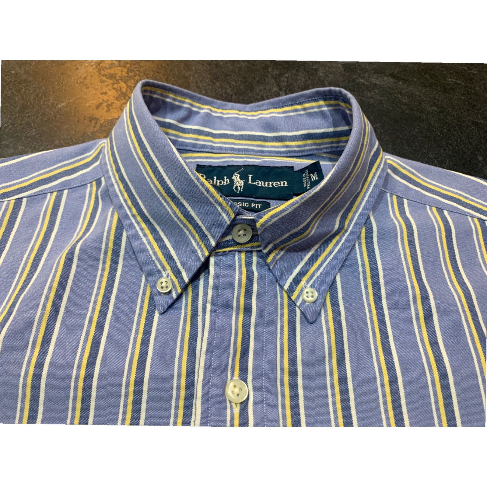 Ralph Lauren Ralph Lauren Mens Cotton Button Down Short Sleeve Blue Striped Medium Size US 31 - 4 Thumbnail
