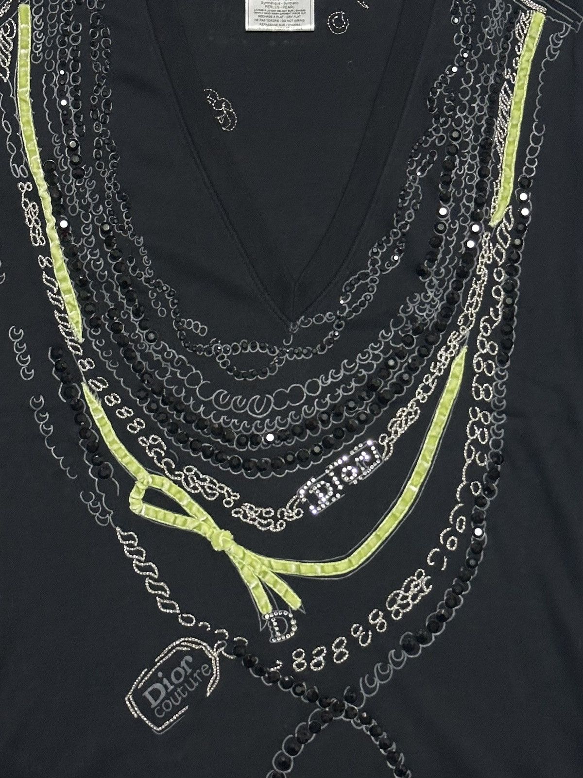 Dior CHRISTIAN DIOR F/W 2004 Embellished Necklace V-neck T-Shirt Size XS / US 0-2 / IT 36-38 - 3 Thumbnail