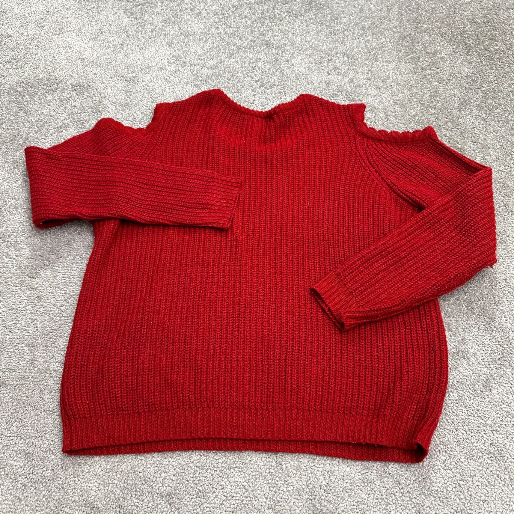 AQUA Aqua Sweater Womens Large Red Cold Shoulder Crew Neck Pullover Size L / US 10 / IT 46 - 2 Thumbnail