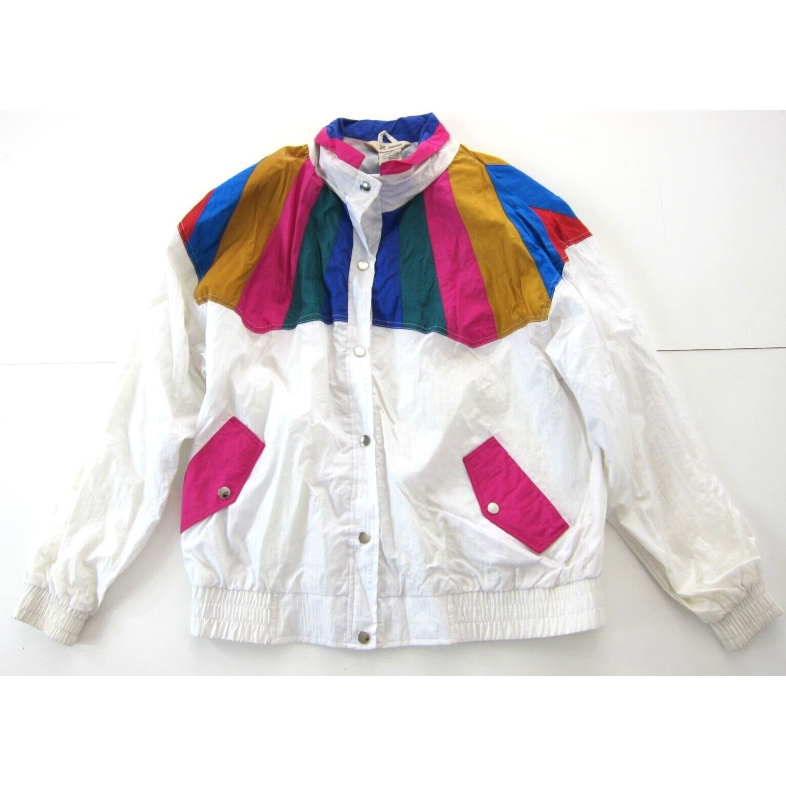 Haband Vtg Haband Nylon Pink Green Blue Yellow Rainbow Snap Pocket Track Jacket Large Size L / US 10 / IT 46 - 2 Thumbnail