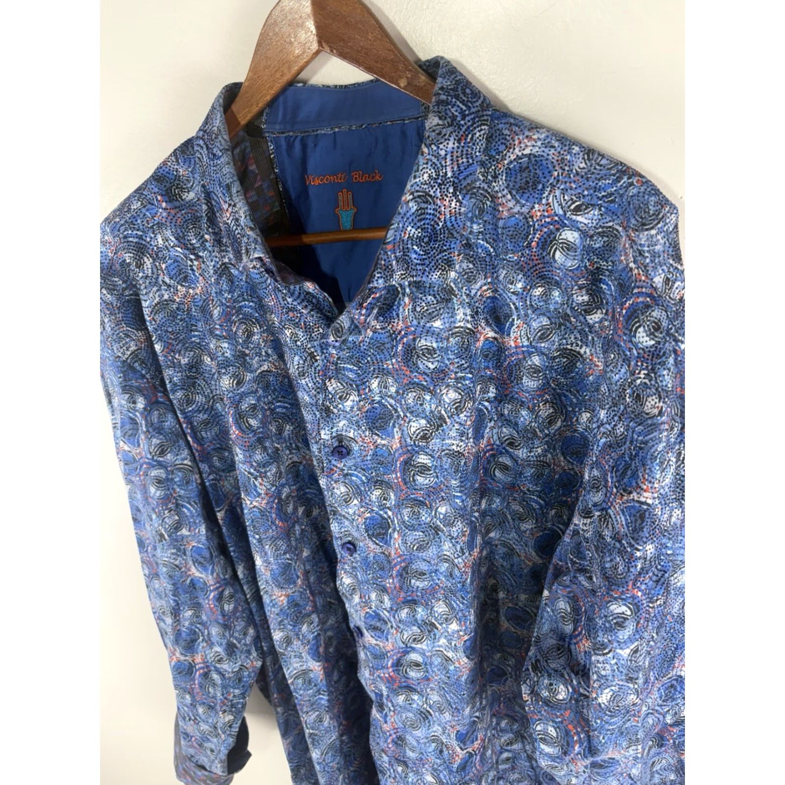 Vintage Visconti Black Multi Geometric Button Up Dress Shirt Men’s Size 3XLB Size 48R - 2 Thumbnail