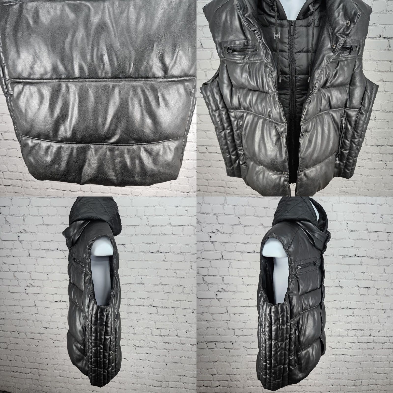 Sean John Sean John Black Faux Leather Vest Full Zip Hooded Puffer Insulated XL Size US XL / EU 56 / 4 - 10 Thumbnail