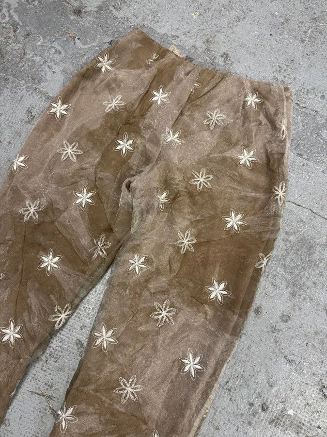 Emporio Armani × Vintage 1990s Emporio Armani Beige Mesh Star Pants Size 28" / US 6 / IT 42 - 9 Thumbnail