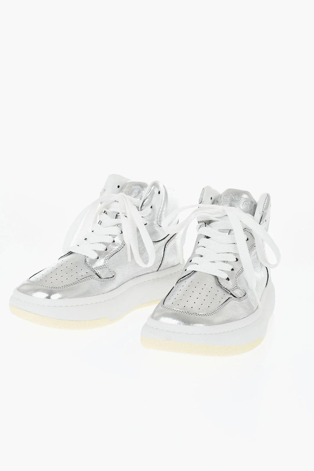 Maison Margiela og1mm0426 Eco-Leather Lamé Hi-Top Sneakers in Silver Size US 8 / IT 38 - 3 Thumbnail