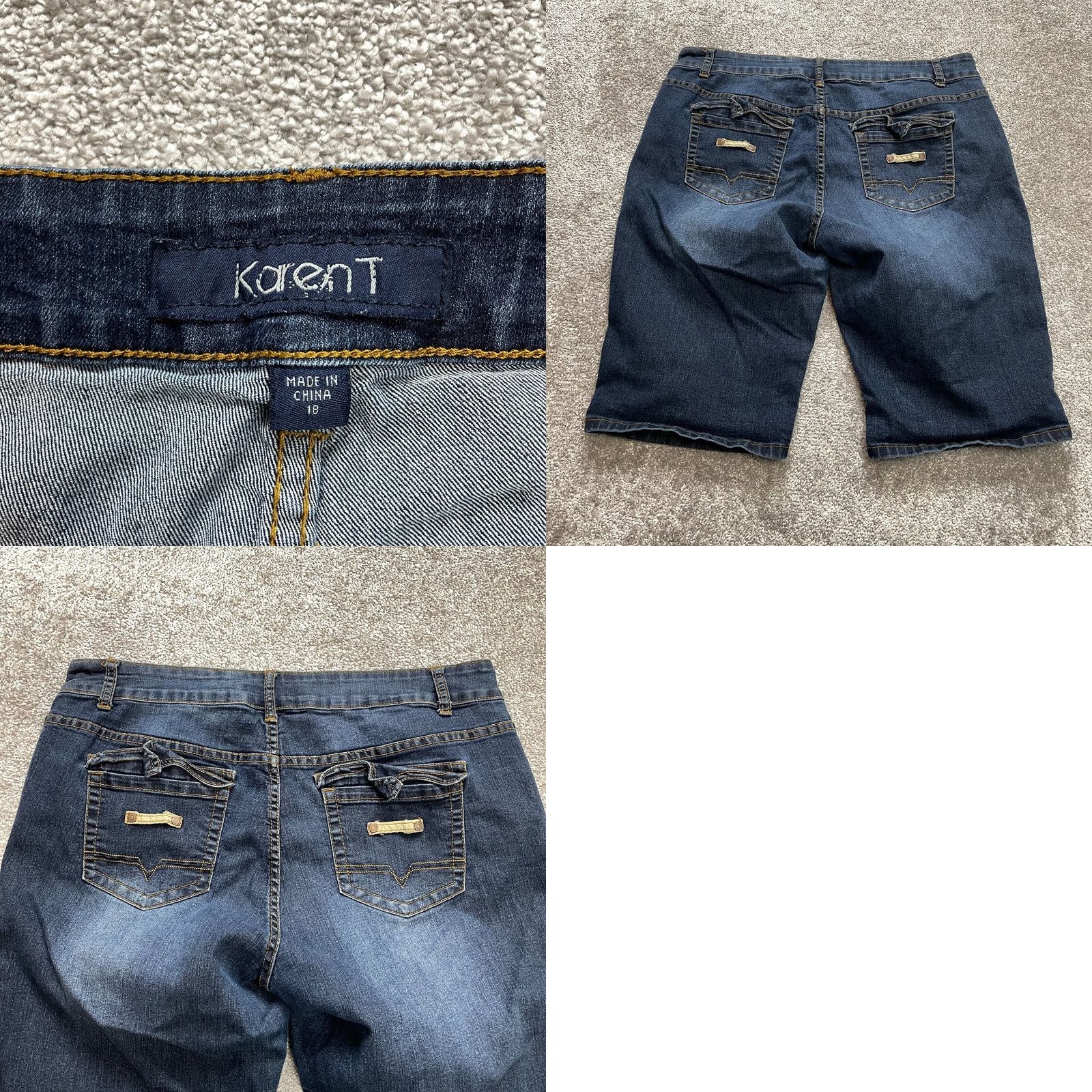 Denime Karen T Jean Shorts Womens 18 Blue Denim Stretch Casual Dark Wash 13" Size 25" / US 0 / IT 36 - 8 Thumbnail