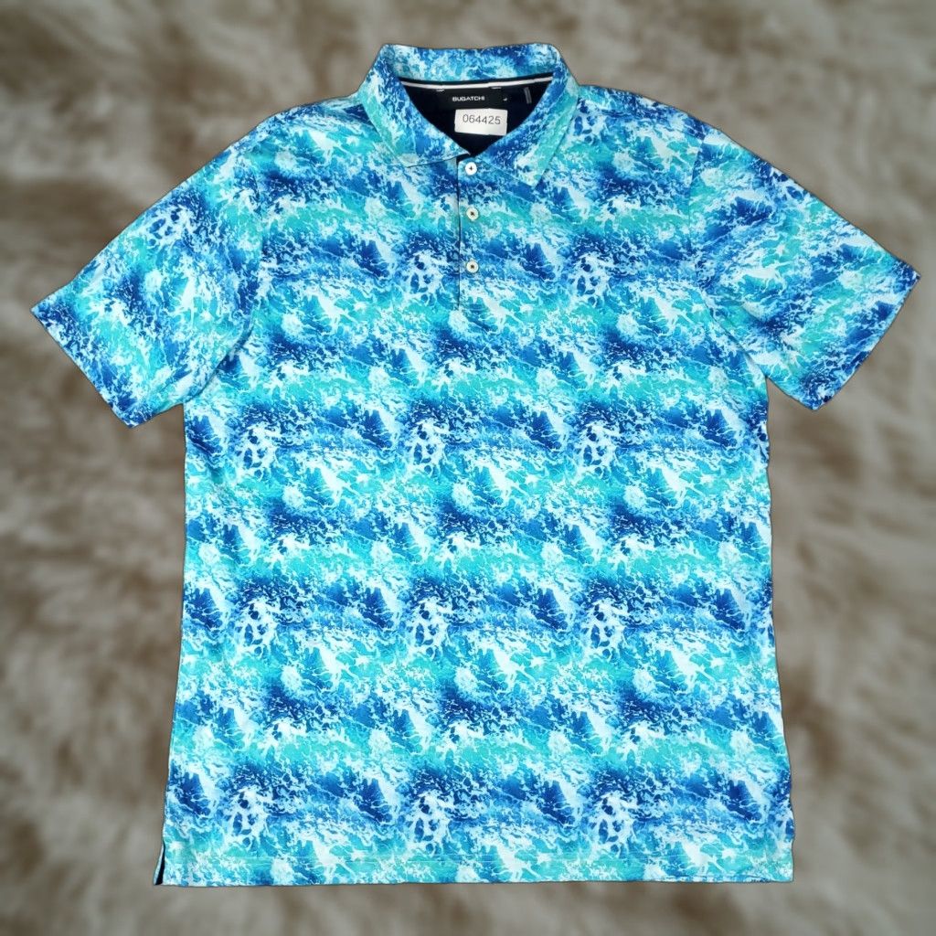 BUGATCHI BUGATCHI Polo Shirt Mens Large Light Blue Graphic Print Casual Short Sleeve Size US L / EU 52-54 / 3 - 1 Thumbnail