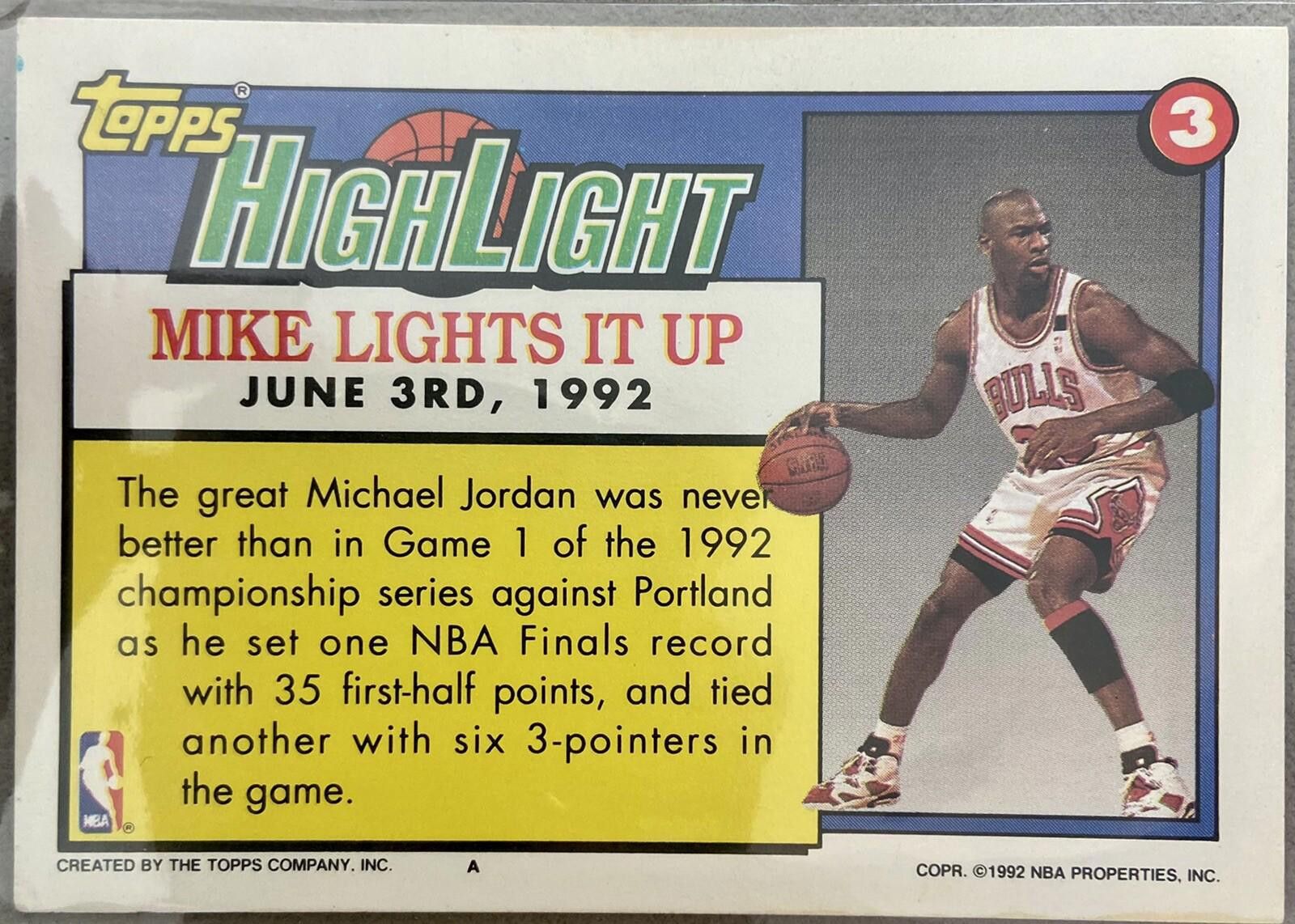 Designer 1991-92 Topps HighLight Michael Jordan #3 Basketball Card Size ONE SIZE - 2 Thumbnail