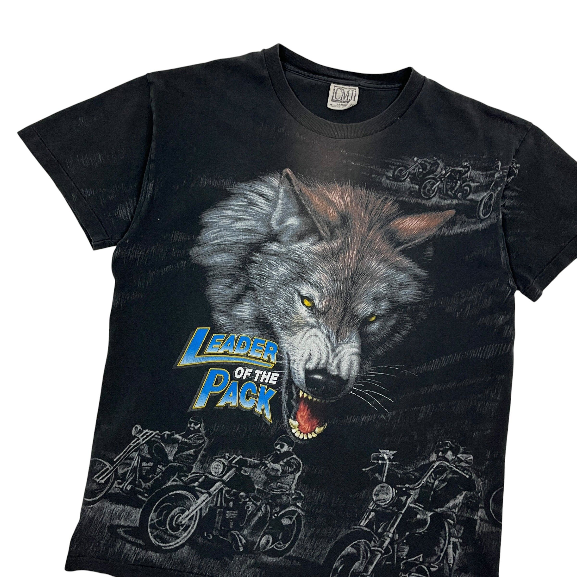 Vintage Leader Of The Pack All Over Print Wolf Biker Tee - Size L Size US L / EU 52-54 / 3 - 2 Thumbnail