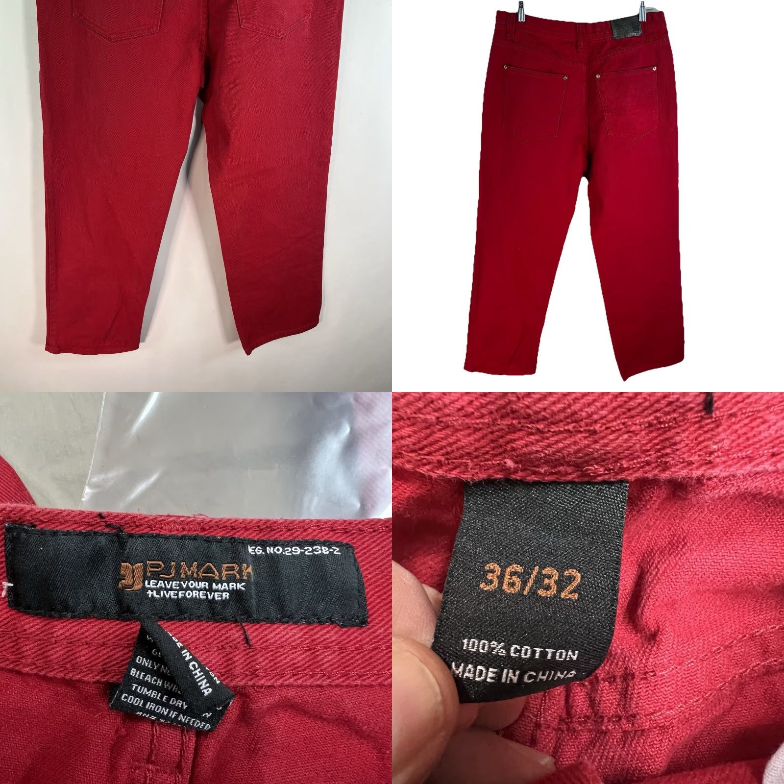 Denime PJ Mark Denim Straight Leg Jeans Men 36X32 Red Size 36 Regular Cotton Denim 5-Pocket Zipper Button Mid Rise Vintage Not Size US 36 / EU 52 - 8 Thumbnail