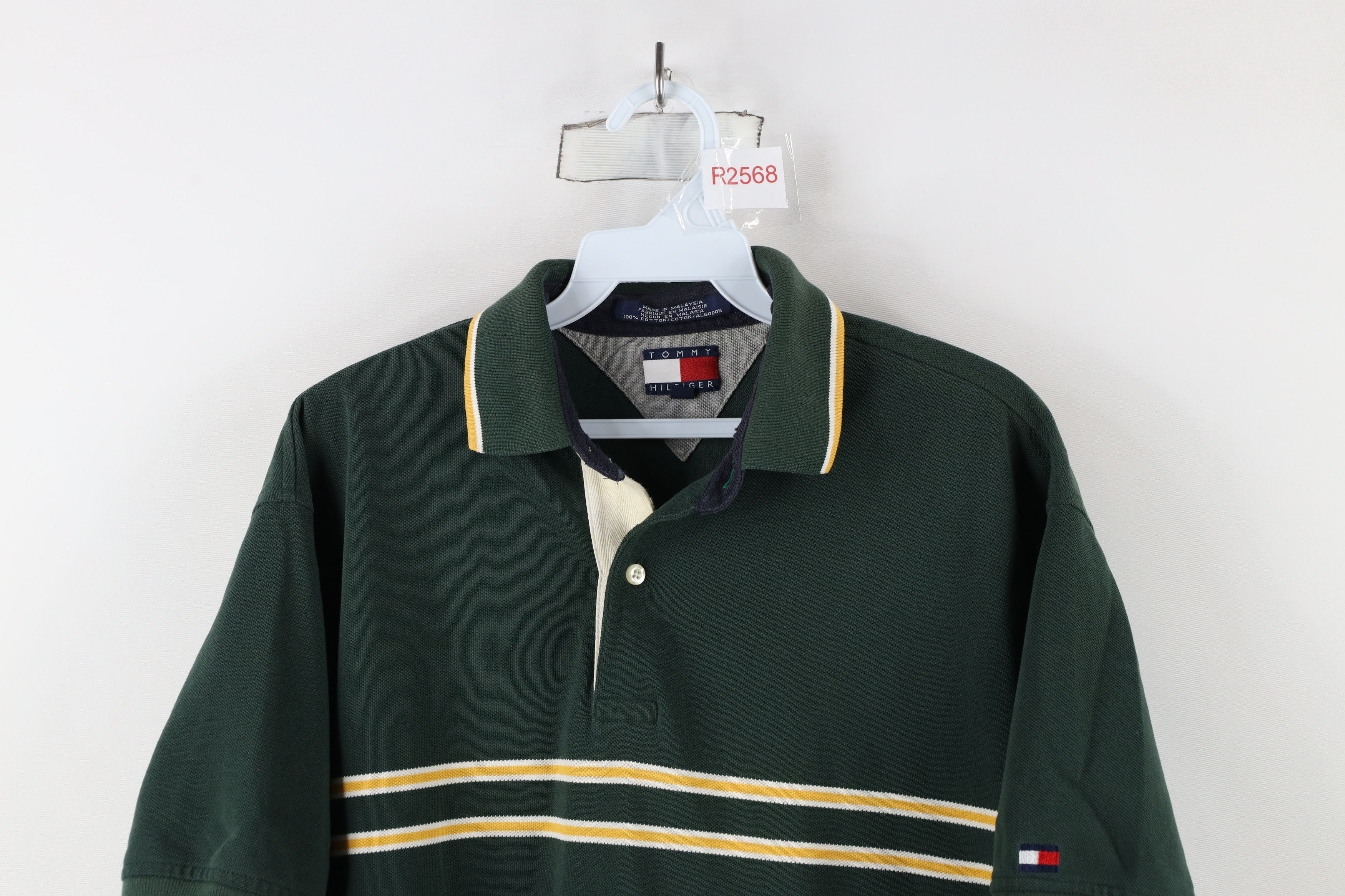 Tommy Hilfiger × Vintage Vintage 90s Tommy Hilfiger Striped Collared Polo Shirt Green Size US S / EU 44-46 / 1 - 2 Thumbnail
