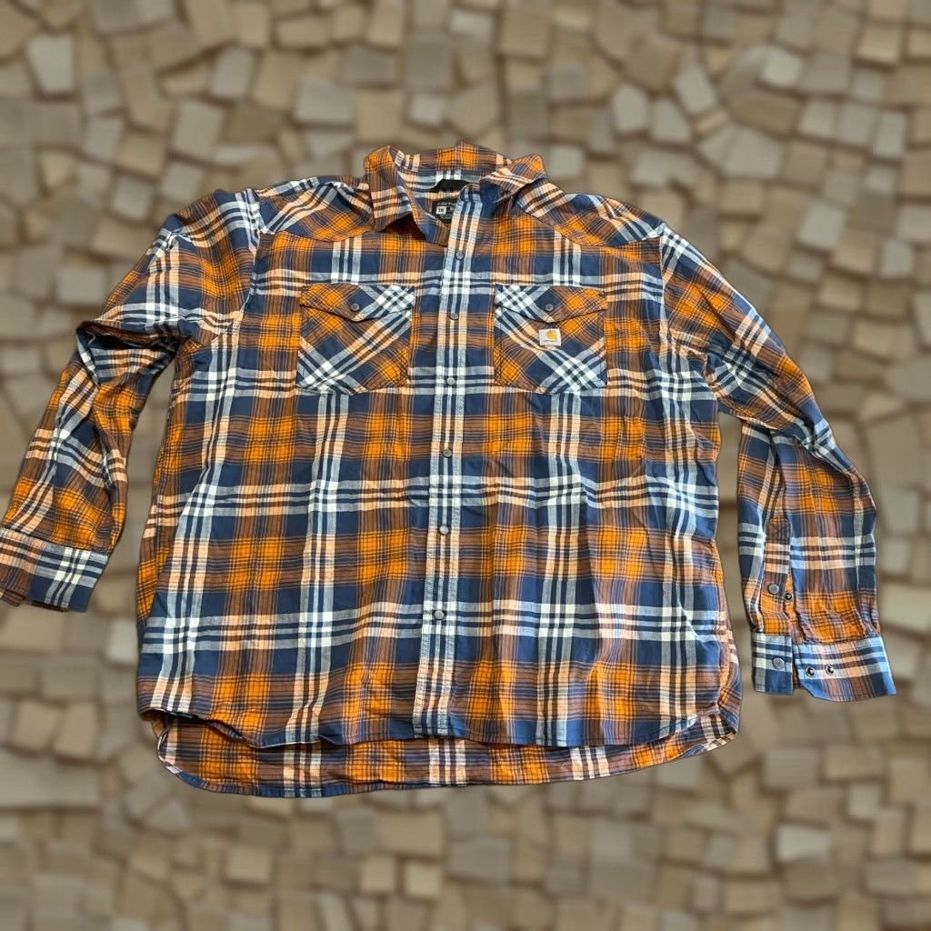 Carhartt Carhartt Shirt 2XL Button-Up Plaid Relaxed Fit Men’s Blue White Orange Multicolor Long Sleeve Casual Mens Size US XXL / EU 58 / 5 - 1 Thumbnail