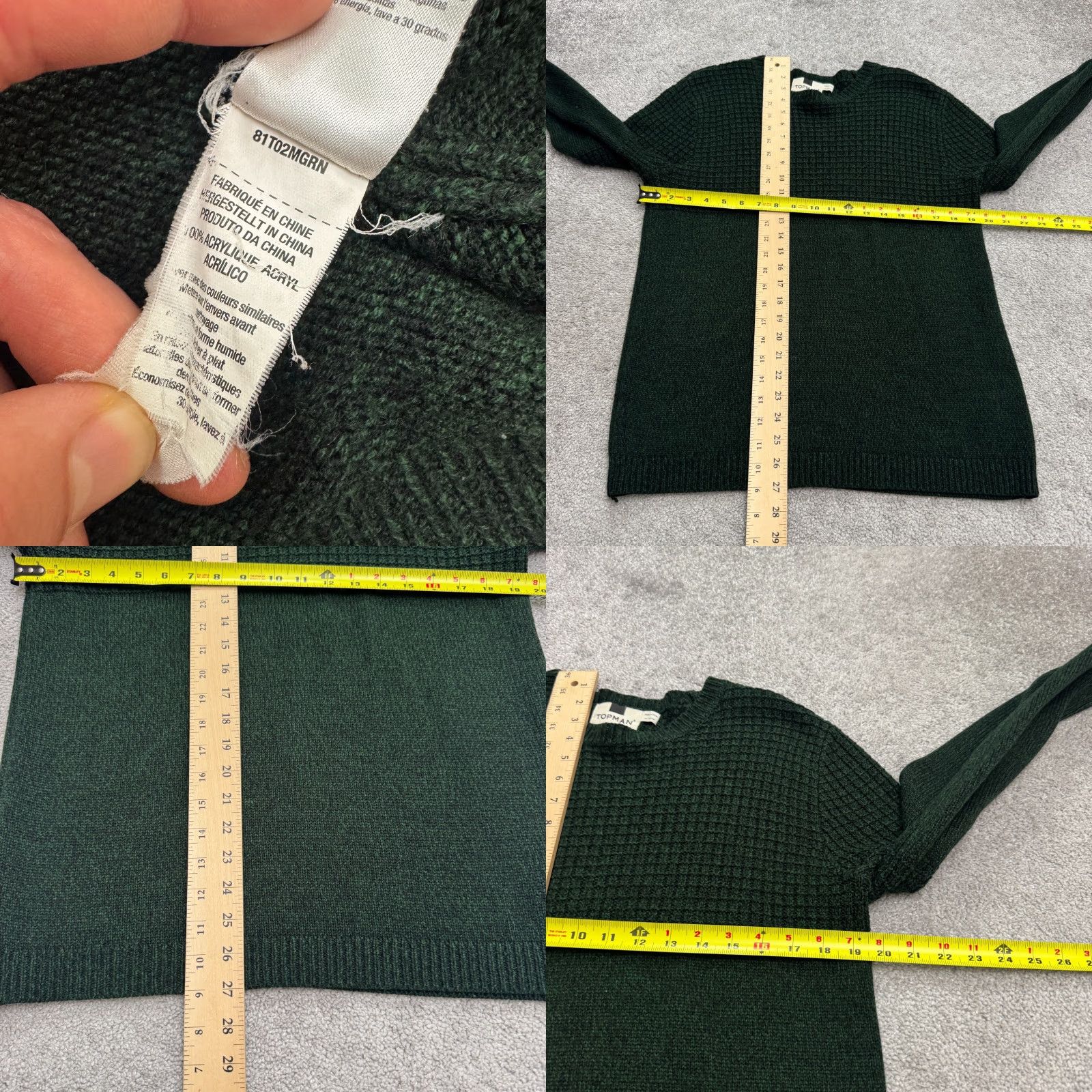 Topman Topman Waffle-Knit Pullover Sweater Mens M Dark Green Crew Neck Acrylic Regular Knit Shirt Size US M / EU 48-50 / 2 - 8 Thumbnail