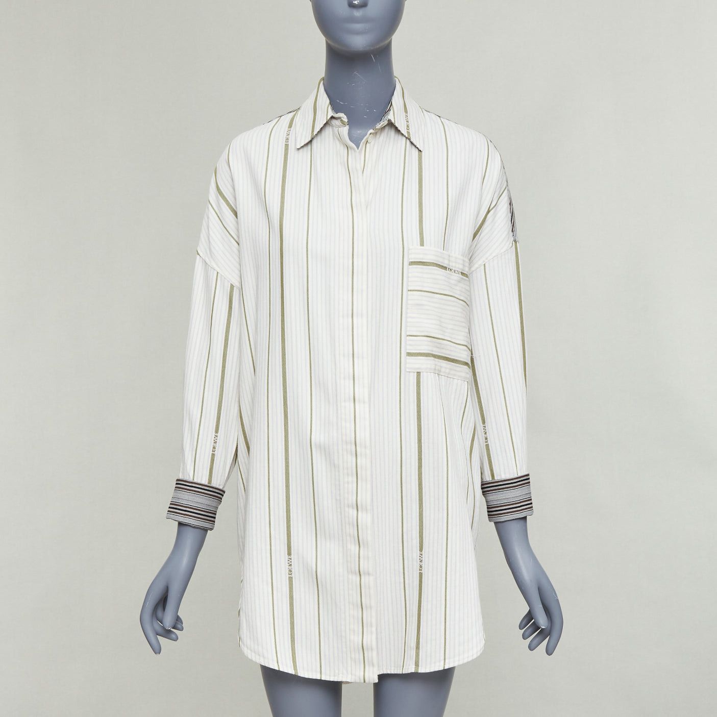 Loewe LOEWE 2022 beige wool cotton subtle logo striped oversized shirt Sz32 Size XS / US 0-2 / IT 36-38 - 1 Thumbnail