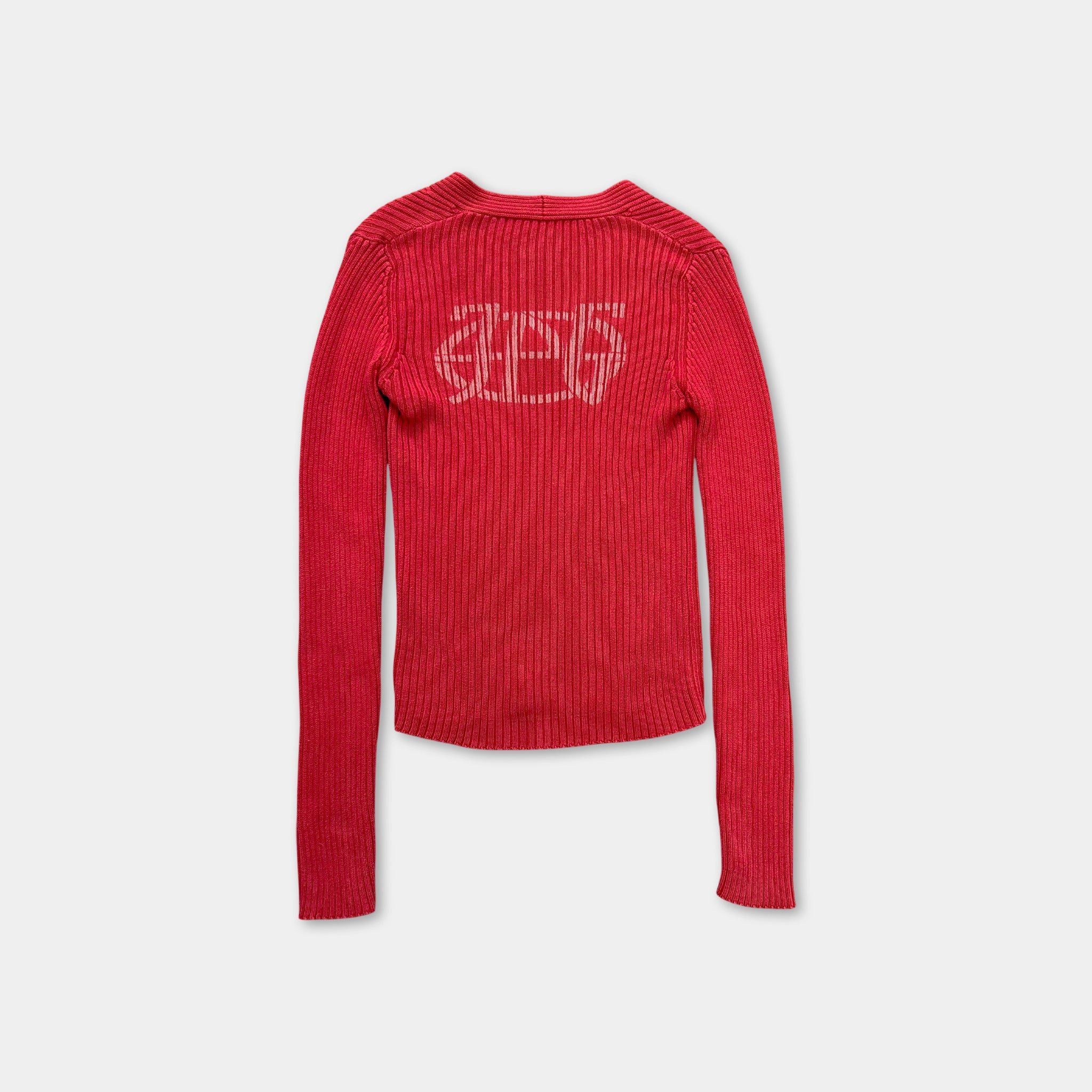 Jean Paul Gaultier Jean Paul Gaultier 90s Red V-Neck Logo Sweater Size S / US 4 / IT 40 - 1 Thumbnail