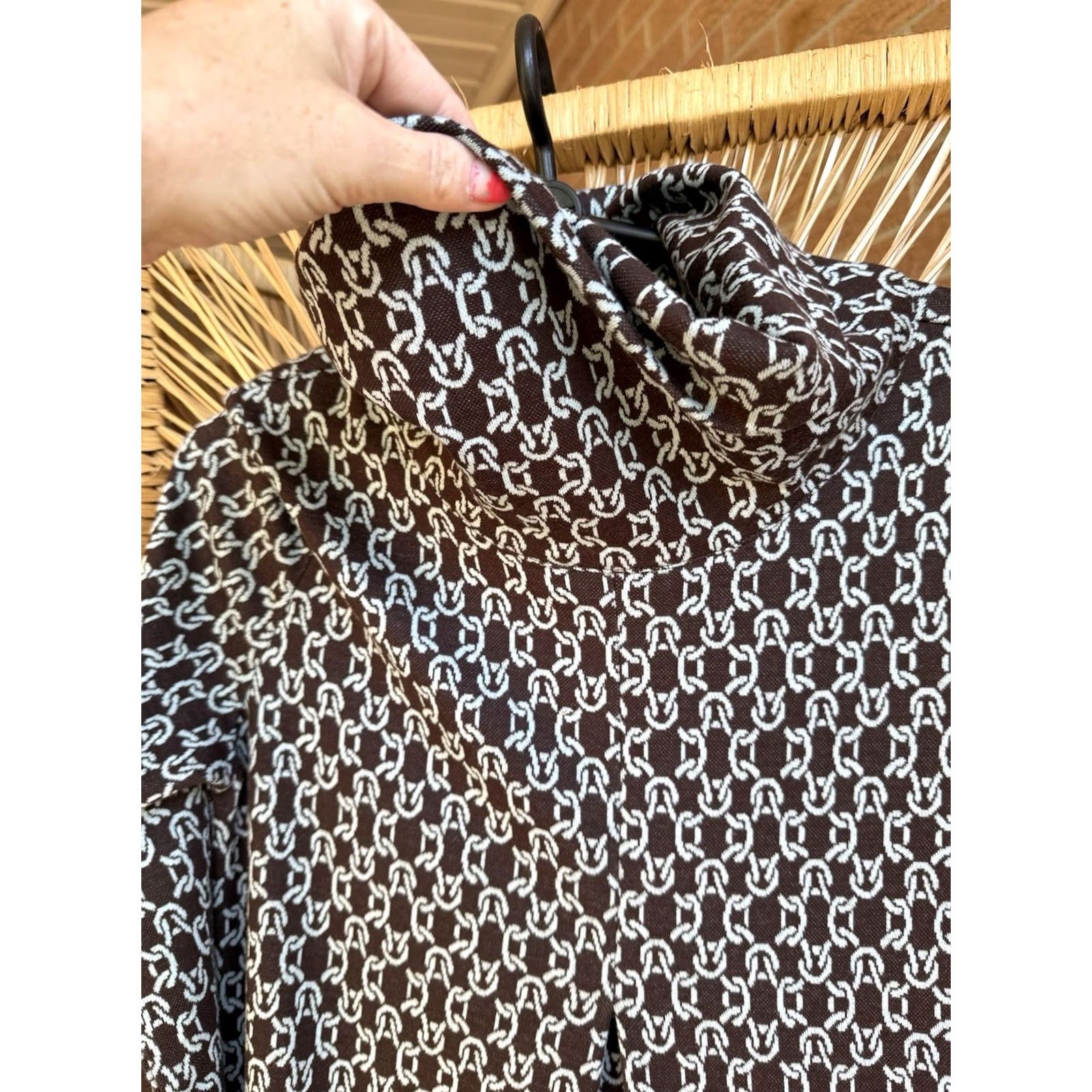 Vintage VINTAGE Tyler Boe Geometric Print Knit Cowl Neck Shift Dress S Brown Blue Size S / US 4 / IT 40 - 5 Thumbnail