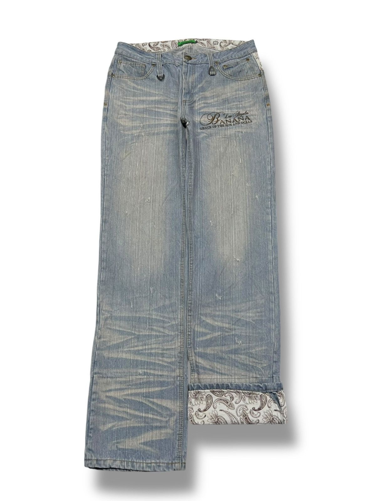 Japanese Brand Baggy Vintage 00s Banana Seven Paisley Retro Streatwear Size US 35 - 2 Thumbnail