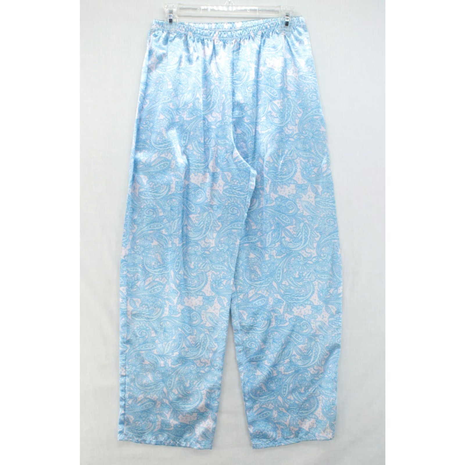 Vintage Miss Elaine Pajama Adult Medium Blue Paisley Satin Flannel Long Sleeve Womens Size M / US 6-8 / IT 42-44 - 6 Thumbnail