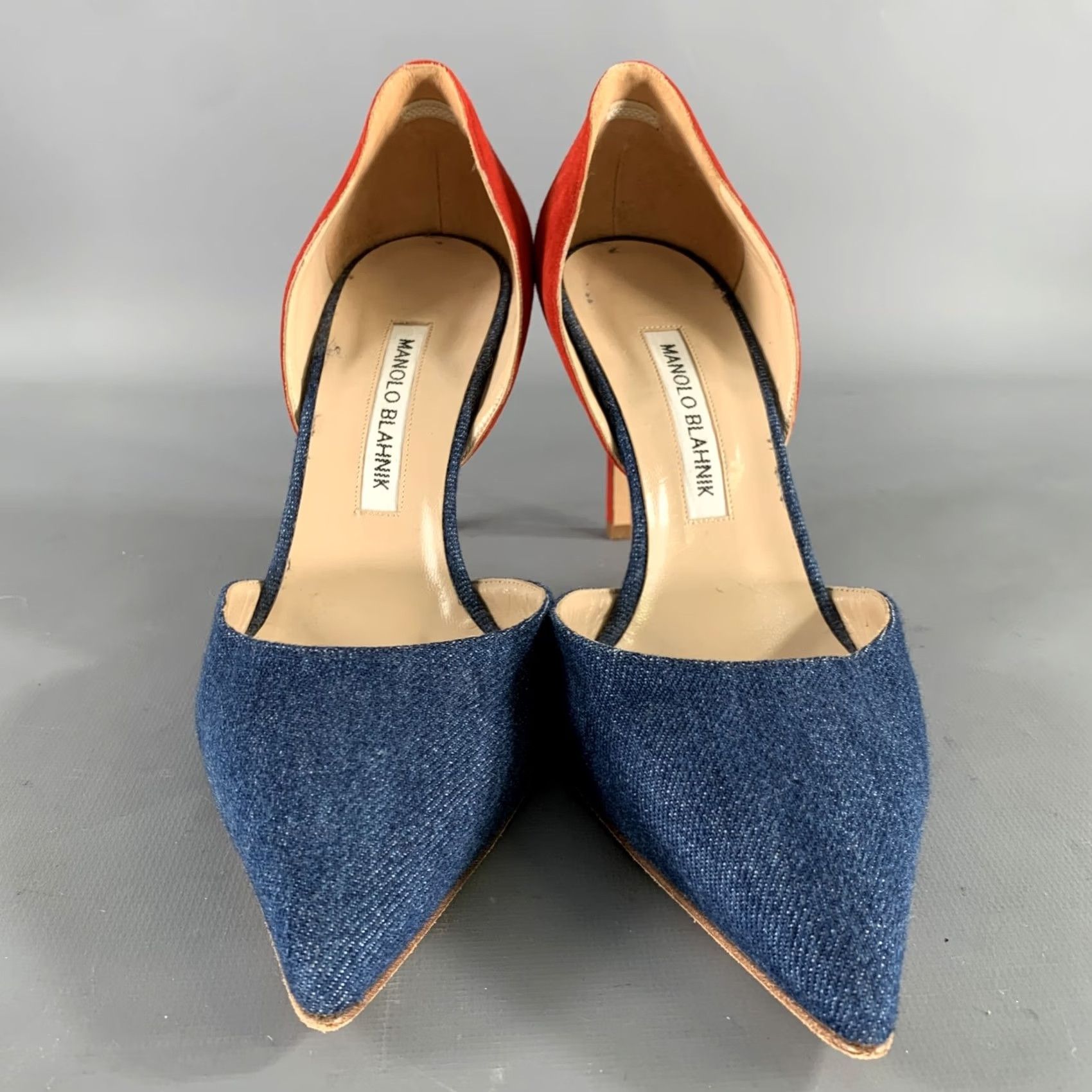 Manolo Blahnik MANOLO BLAHNIK Pumps Two Tone Suede Pointed Toe Blue Red Size 9.5 Women US Shoes Size US 10 / IT 40 - 4 Thumbnail