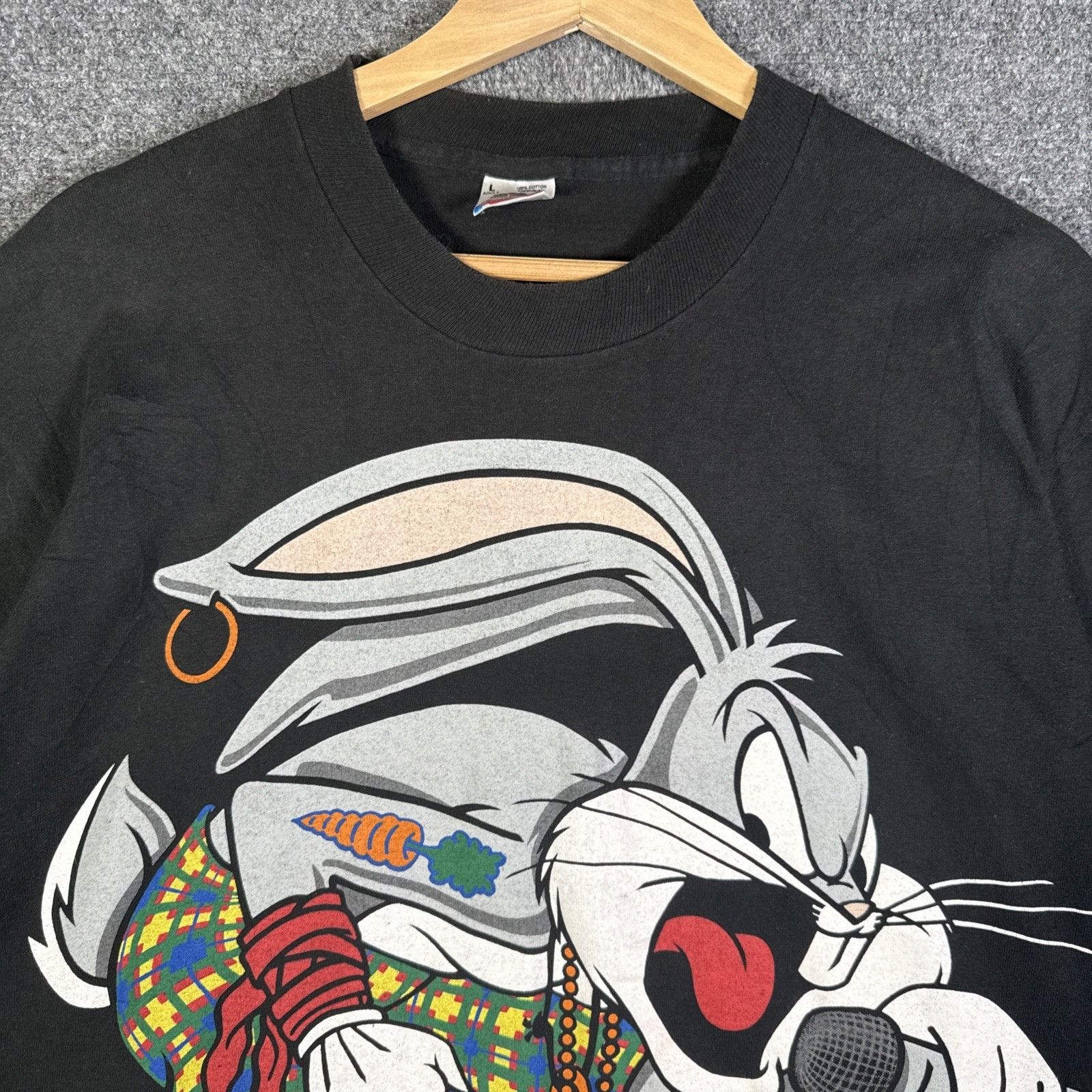 Warner Bros Vintage Bugs Bunny Shirt Mens Large Black 90s Punk Emo Funny Size US L / EU 52-54 / 3 - 3 Thumbnail