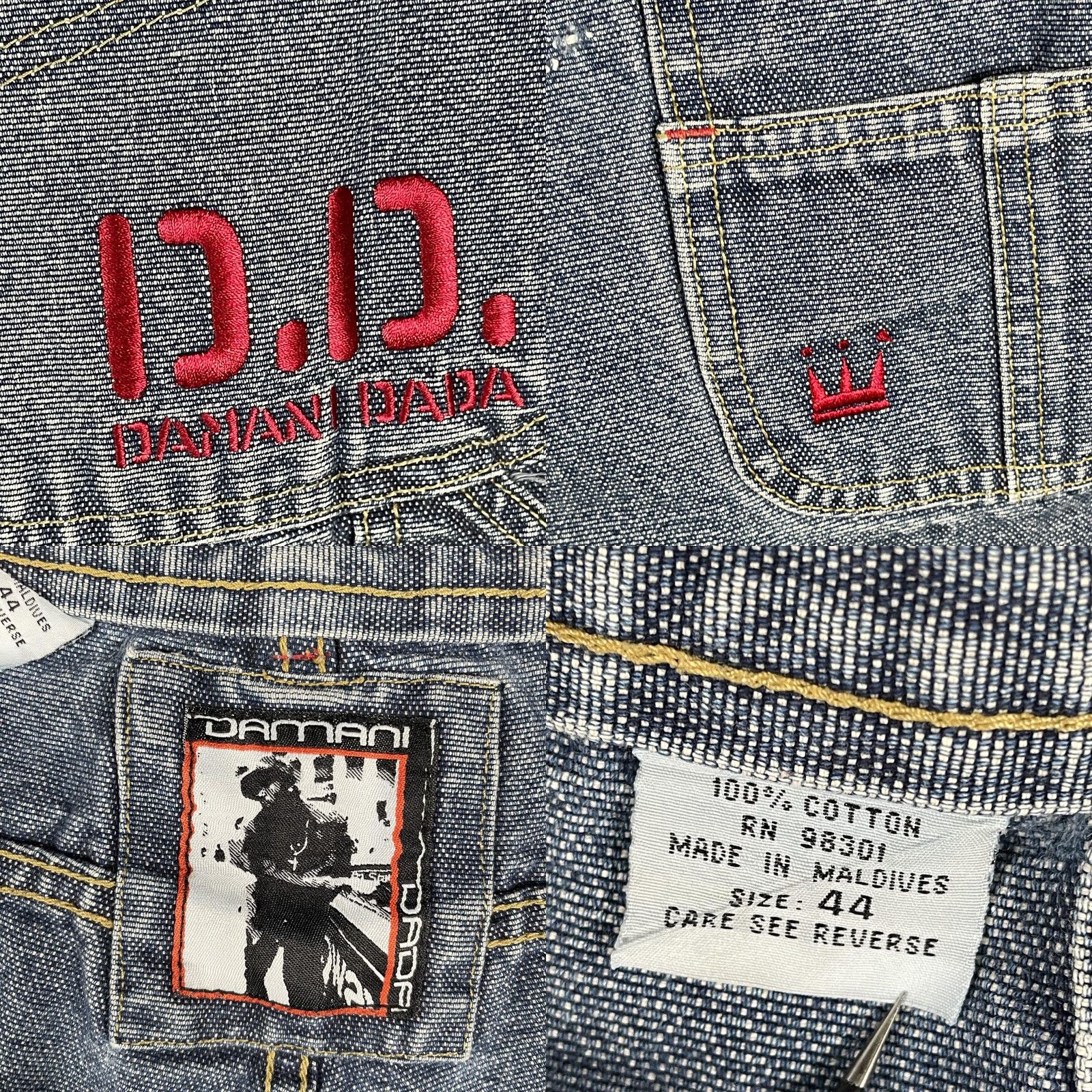 Denime VINTAGE Damani Dada Jeans Mens 43x30 Wide Leg Baggy Carpenter Hip Hop Denim Y2k Size US 44 / EU 60 - 8 Thumbnail