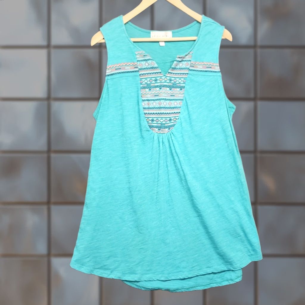 Altea Kelly Renee Tank Top Womens 0X Teal Embroidered Sleeveless Boho Lightweight Shirt Adults Womens Size XL / US 12-14 / IT 48-50 - 1 Thumbnail