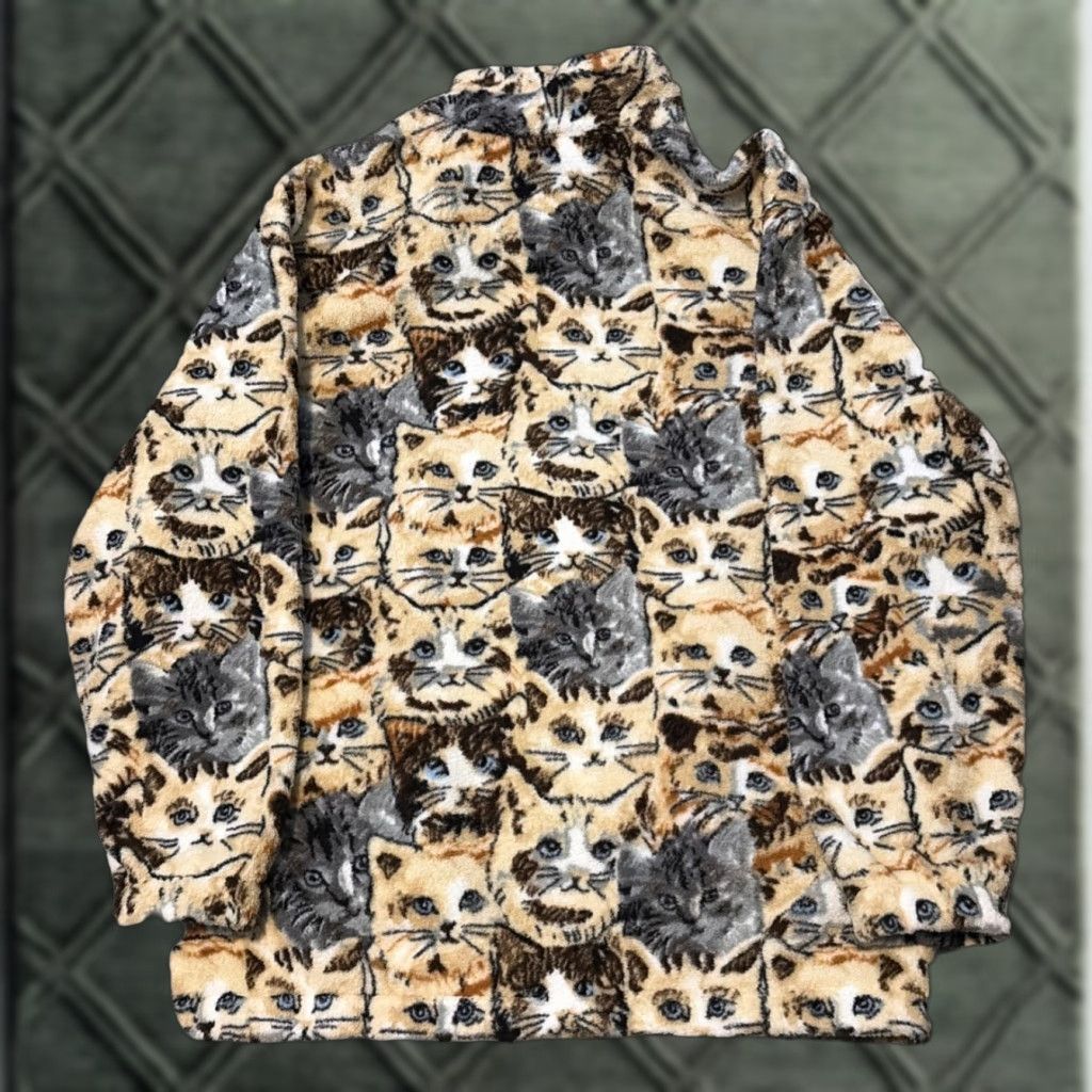 VINTAGE BonWorth Cats All Over Print Fleece Jacket Womens Petite XSP XS Full Zip