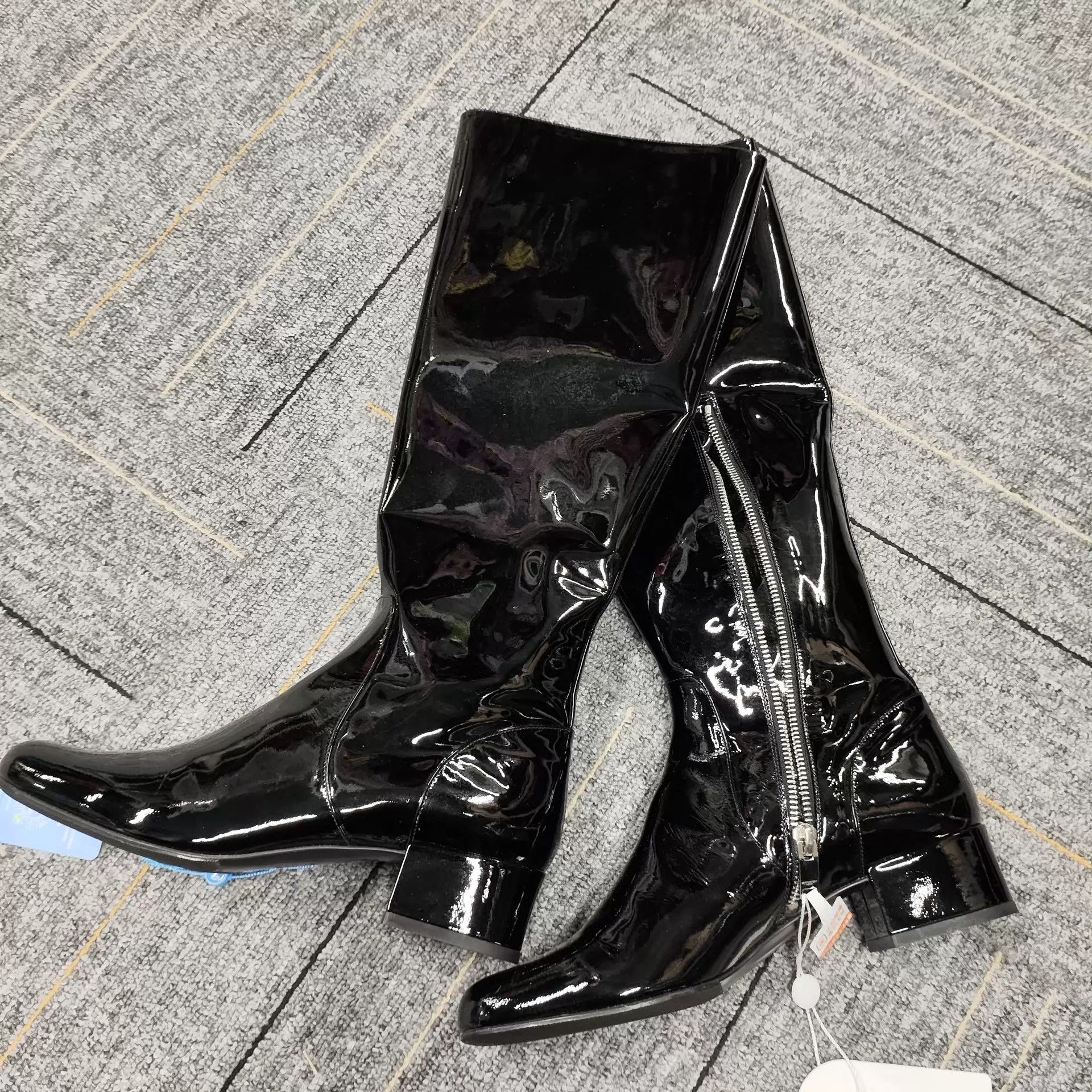 Yves Saint Laurent YSL Patent Leather Knee-High Boots Black 37.5 EU Size US 7 / IT 37 - 1 Thumbnail