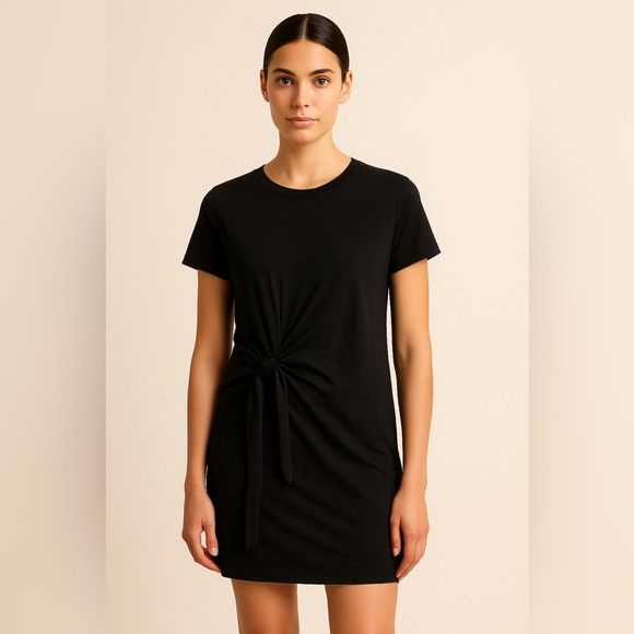 Vince Vince Black Tie-Front T-Shirt Dress Size S Size S / US 4 / IT 40 - 1 Thumbnail