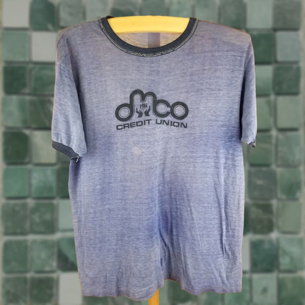 Vintage VINTAGE 80' CREDIT UNION BURN OUT SUPER PAPER THIN FADED RINGER T-SHIRT SZ LARGE Size US L / EU 52-54 / 3 - 1 Thumbnail