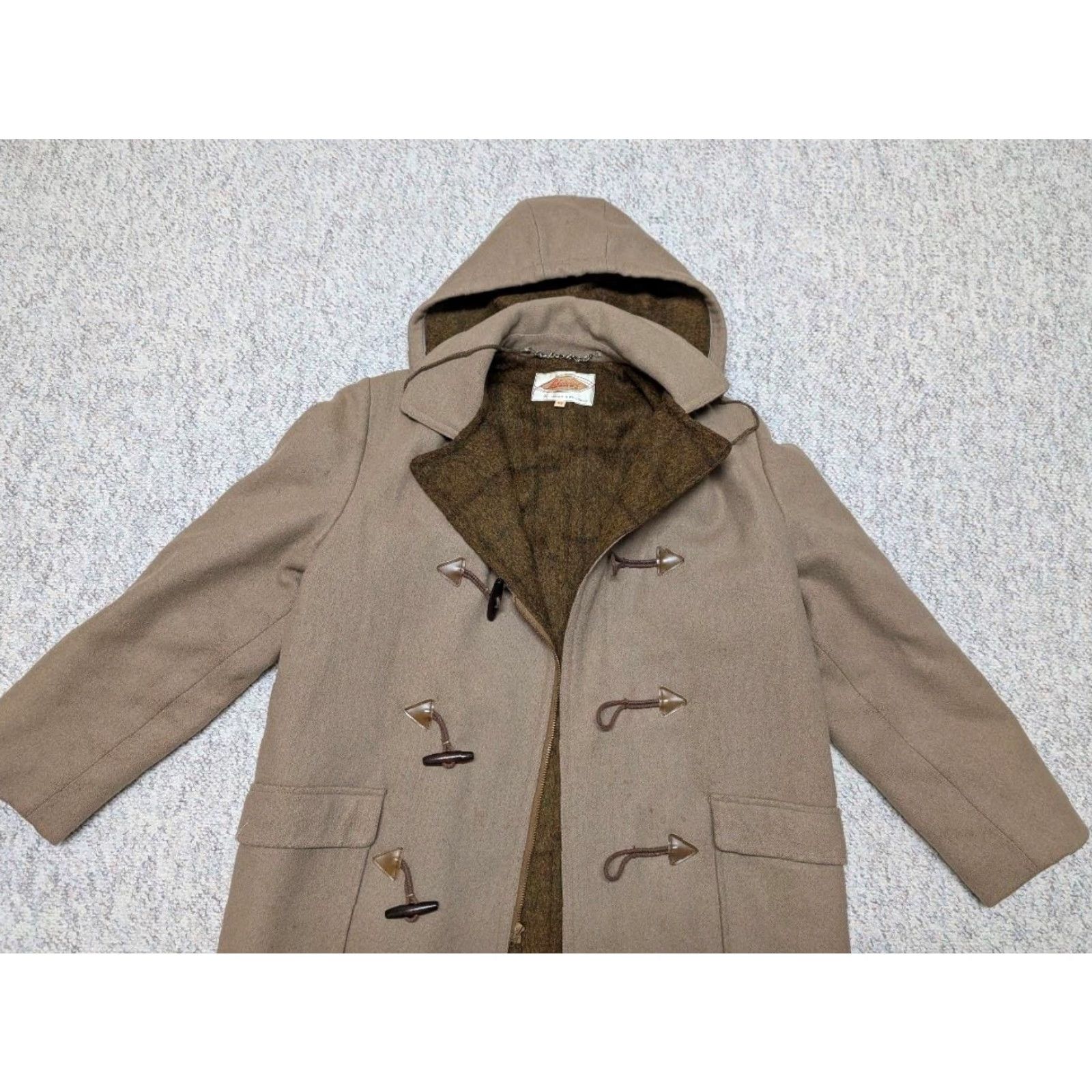 Vintage VINTAGE Lakeland Duffle Coat Wool Mohair Lined M Brown Tan HOODED 40-42 Mens Size US M / EU 48-50 / 2 - 6 Thumbnail